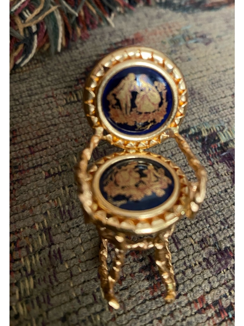 Limoges Blue and Gold Miniature Enamel Rocking Chair